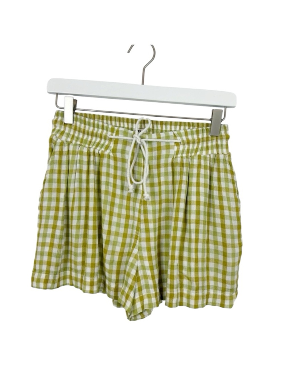 Billabong Green and White Gingham High-Waist Shorts Size Small